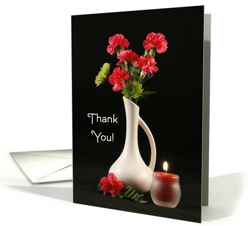 Thank You Card with Carnations in White Vase and Candle card (213357)