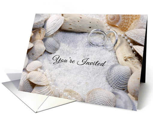 Beach Theme Wedding Invitation-Shells, Silver Rings and... (218761)