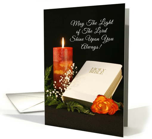 Religious Greeting Card with Candle, Bible & Rose-Light Of... (224981)