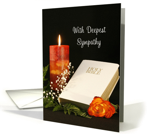 Sympathy Greeting Card-Condolences-Candle, White Bible & Rose card