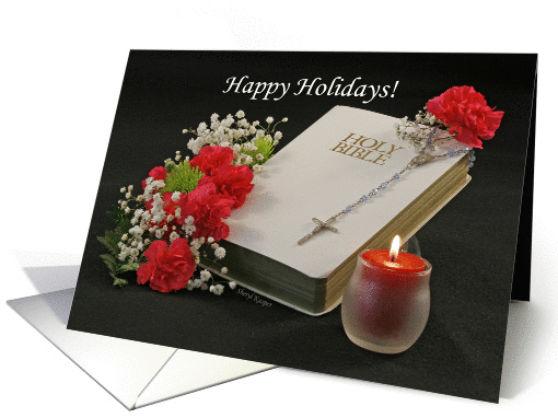 Religious Christmas Card-Happy Holidays-Pink... (239407)