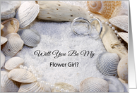 Will You Be My Flower Girl Invitation-Beach Theme-Shells-Sand-Rings card