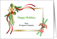 Business Christmas Greeting Card-Candy Canes, Holly-Customizable Text card