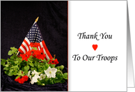 Military Thank You to Troops Greeting Card-American Flag and Flowers card