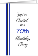 70th Birthday Party Invitation-Blue and Black Line Design card