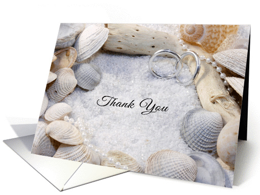 Beach Themed Thank You for the Wedding Gift-Shells-Rings-Sand card