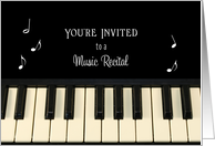 Music Recital Invitation Greeting Card-Keyboard-Musical Notes-Black card