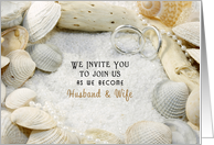 Beach Wedding Invitation Greeting Card-Shells, Sand and Rings card
