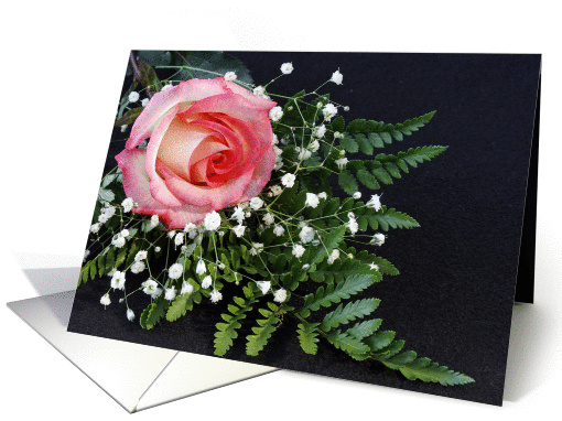 Pink Rose and Fern Blank Note card (367863)