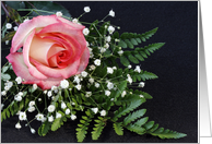 Pink Rose and Fern Blank Note Card