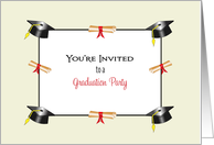 Graduation Party Invitation Greeting Card-Graduation Hat-Diplomas card