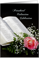 Priesthood Ordination Invitation Open Bible and Rose card