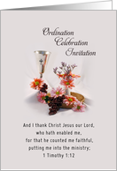 Priesthood Ordination Invitation Chalice Flowers Grapes card