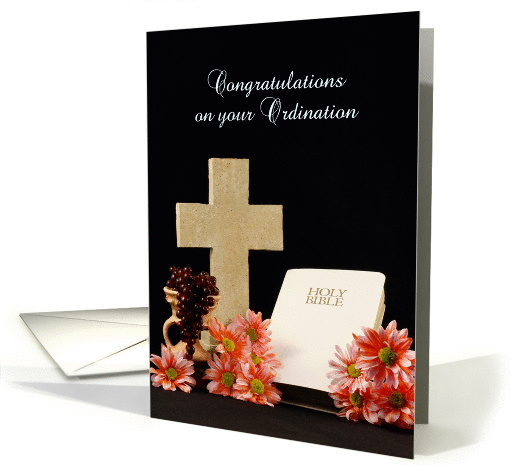 Congratulations on your Ordination Greeting Card-Cross-Bible card