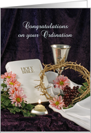 Ordination Greeting Card with White Bible-Crown of Thorns-Chalice card