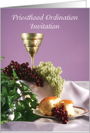 For Priest Priesthood Ordination Invitation-Chalice-Grapes-Bread-Grape card