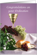 Congratulations on your Ordination Greeting Card-Chalice-Grapes-Bread card