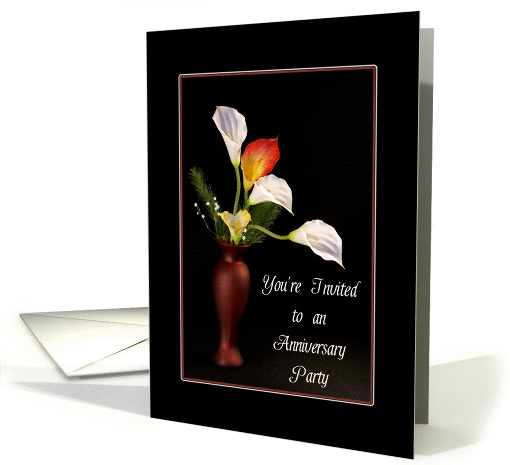 Anniversary Party Invitations with Red Vase and Calla Lilies card
