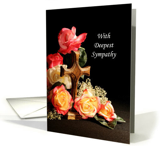 Sympathy Greeting Card Religious Cross Roses card (375745)