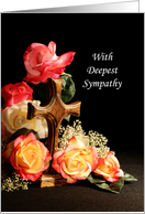 Sympathy Greeting Card Religious Cross Roses card