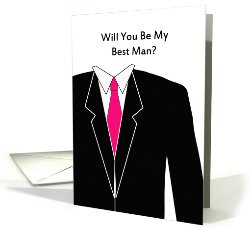 Will You Be My Best Man Greeting Card Invitation-Suit-Pink Tie card