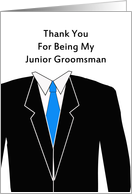 Junior Groomsman Thank You Greeting Card-Black Tuxedo-Blue Tie card