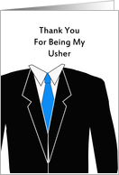 Usher Thank You Greeting Card-Black Suit-Blue Tie-Groomsman card