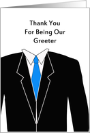 For Male Wedding Greeter Thank You Greeting Card-Black Suit-Blue Tie card