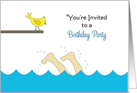 Birthday Pool Party Invitation-Swimmer-Legs in Pool-Bird-Diving Board card