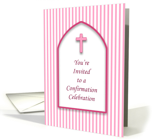 Confirmation Invitation with Pink and White Stripes and... (398460)
