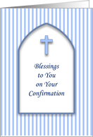 For Boy Confirmation Greeting Card with Blue Stripes and Blue Cross card