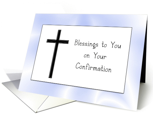 Confirmation Greeting Card with Black Cross and Blue Background card