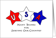 Military Service Thank You Greeting Card-Patriotic Star-Red-White-Blue card