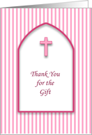 Religious Thank You for the Gift Greeting Card-Pink Cross and Stripes card