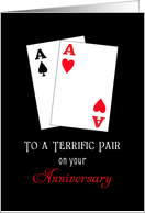 Wedding Anniversary Greeting Card-Poker Style-Terrific Pair-Two Aces card