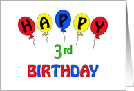 Happy 3rd Birthday Greeting Card-Red-Yellow-Blue Balloons card