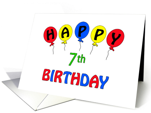 7th Birthday Card-Balloons-Red-Yellow-Blue-Green card (401838)