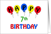 7th Birthday Card-Balloons-Red-Yellow-Blue-Green card
