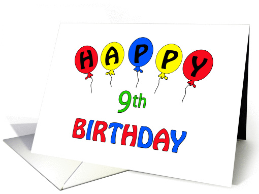 9th Birthday Card- Red, Yellow, Blue Balloons card (401901)