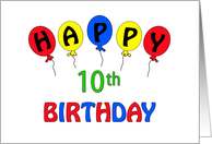 10th Birthday Card-Red, Yellow & Blue Balloons card