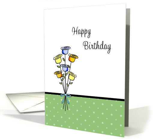 General Birthday Card-Flower Bouquet with Ribbon Design card (402243)