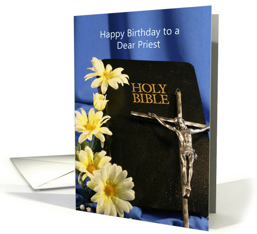For Priest BIrthday Greeting Card with Holy Bible-Crucifix 410801 