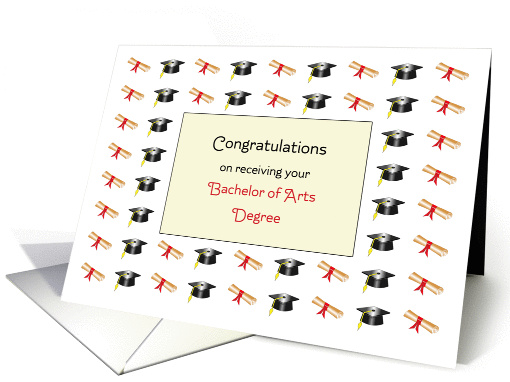 Bachelor of Arts Degree Graduatiion Greeting Card-Caps-Diploma card