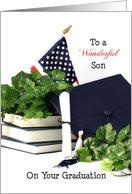 Son Graduation Card Books Flag Cap Scroll Ivy card