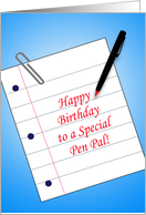 Birthday Card for Pen Pal with Note paper and Pen Design card