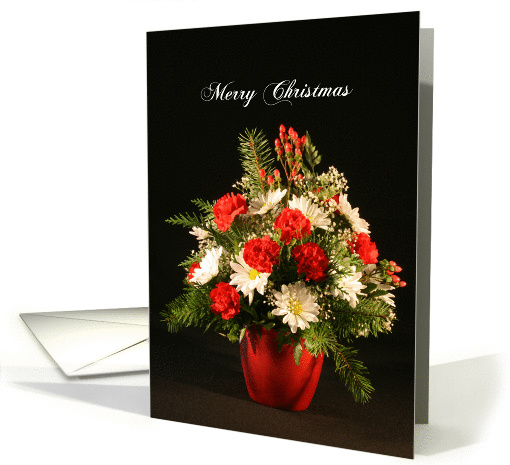 Christmas Card-Red and White Flowers in Red Vase card (451411)