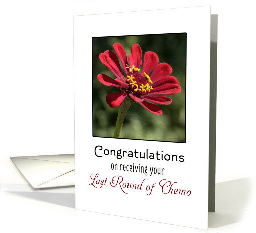 Last Round of Chemotherapy Greeting Card-Red Dahlia-Survivor card