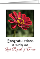 Last Round of Chemotherapy Greeting Card-Red Dahlia-Survivor card