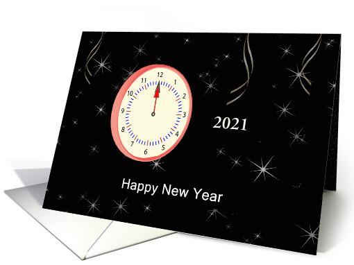 Happy New Year Greeting Card with Clock Customizable Text card