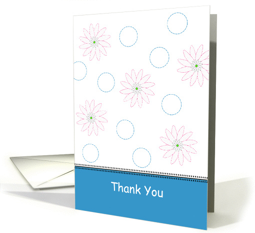 Thank You Greeting Card-Blue Circle and Pink Flower Design card